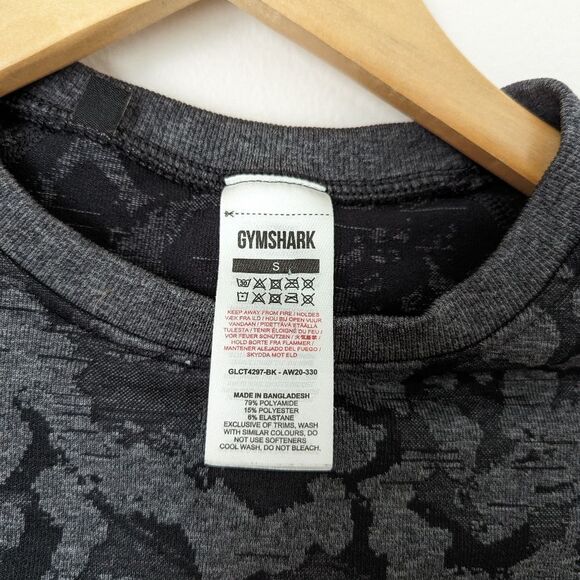 Gymshark black grey camo Adapt seamless long sleeve crewneck training crop top - Picture 2 of 3